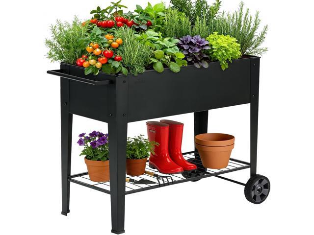 31.5' Tall Raised Garden Bed with Wheels, Extra 15.7' W Planter Box (400 lbs Loads) with Storage Shelf & Handle,Heavy Duty Metal Garden Planter for...