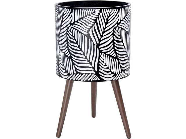D'vine Dev 14 Inch Planter Pot with Stand, Mid-Century Tall Plant Pot with Legs for Indoor Plants, X-Large, White/Grey, 88-L-D-7