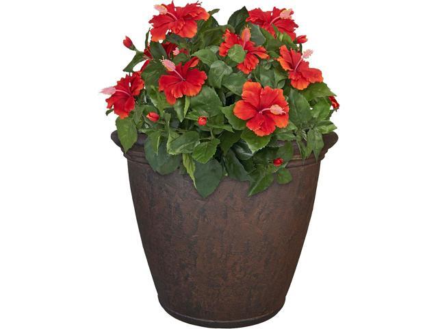 Sunnydaze 24-Inch Anjelica Large Plastic Pot for Plants - Outdoor Double-Walled Large Plastic Planter with Drillable Drainage Holes- Rust