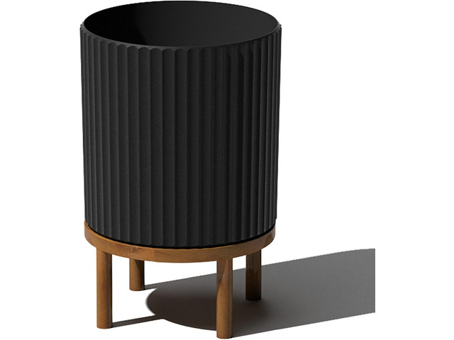 Veradek Demi Series Round Planter w/ Stand for Porch/Patio Durable Plastic-Concrete & Wooden Stand Modern Décor for Tall Plants, Flowers