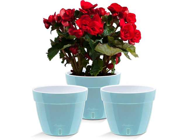 Santino ASTI 10.6 Inch Self Watering Planters Menthol/White (Set of 3) for Indoor Plants - Premium Quality Modern Plastic Pot w/Water Level...