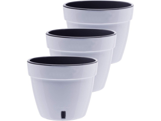 DECOPOTS - 3 Pack - Self Watering Planter - Modern Flower Pot with Water Level Indicator - 6.3' Tall - for All House Plants, Flowers, Herbs...
