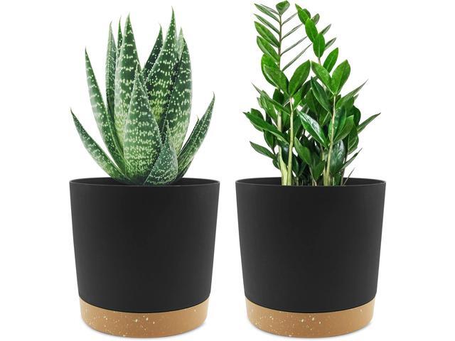 QCQHDU 6.5 inch Plant Pot, 2 Pack Planters for Indoor Plants with Drainage Holes & Saucer, Outdoor Flower Pots Home Garden Modern Decor