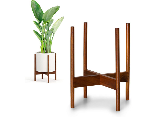 Fox & Fern Mid Century Plant Stand 11.8 Inch Fixed Size Wooden Plant Stand for Indoor Planters (Not Included) - Large Flower Pot Holder for Indoor...