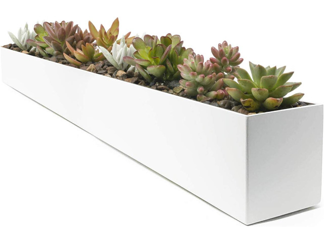 Buhbo White Rectangle Planter - Modern Steel Trough for Succulents, Indoor/Outdoor Use, 32 in, Includes Drainage Hole