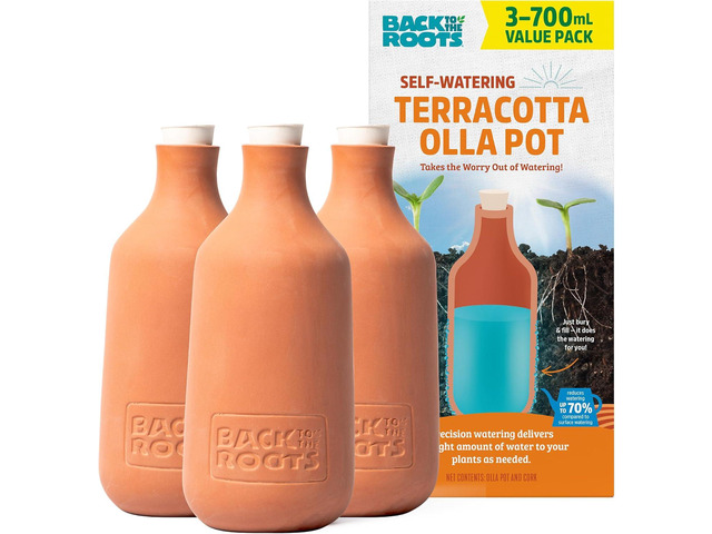 Back to the Roots Self-Watering Terracotta Olla Pot (Pack of 3), 700mL Provides 1 Week of Precision Watering