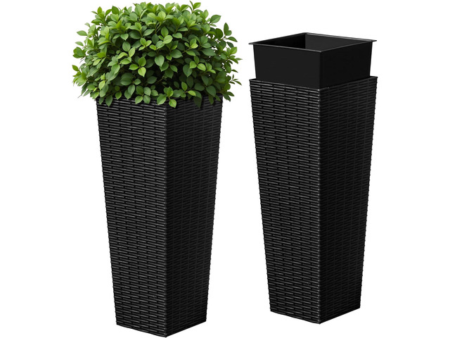 Devoko Resin Tall Planters for Outdoor Plants Set of 2, Large Taper Outdoor Planter Pots with 4 Drainage Holes, Flower Pots Modern Decor for Porch,...