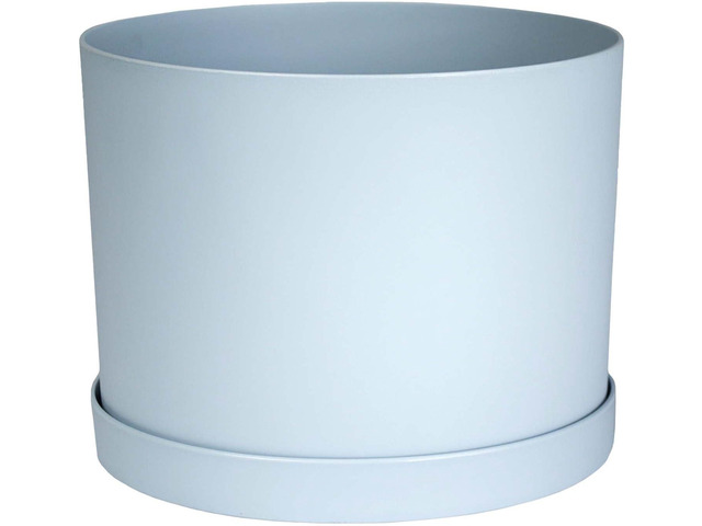 Bloem Mathers 8' Misty Blue Round Modern Resin Garden Planter Pot with Drainage Holes and Removable Saucer Tray Included