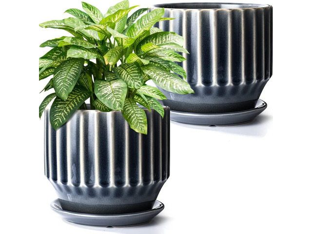 AISBUGUR Plant Pots 6 inch Ceramic Pots for Indoor Plants Set of 2 Flower Pots Unique Crackle Glaze Design Plant Pots with Drainage Hole and Saucer...