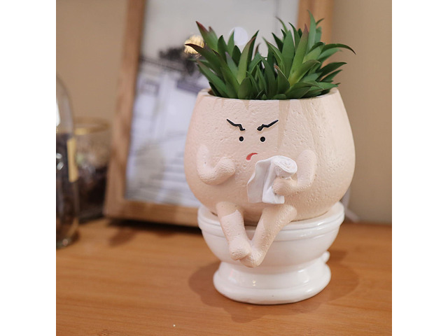 Face Planter Pots Funny Toilet Plant Pot for Indoor Plants, Cute Face Head Flower Pots Quirky Succulent Planters Gift Ideal for Home, Office,...