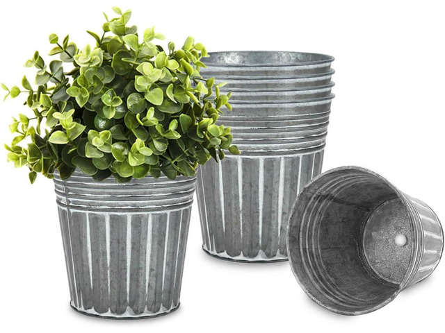 vensovo 6 Inch Silver Metal Rustic Flower Pots - 6Pcs Galvanized Planters with Drainage Hole and Rubber Plug, Rustproof Metal Bucket Plant Pots...