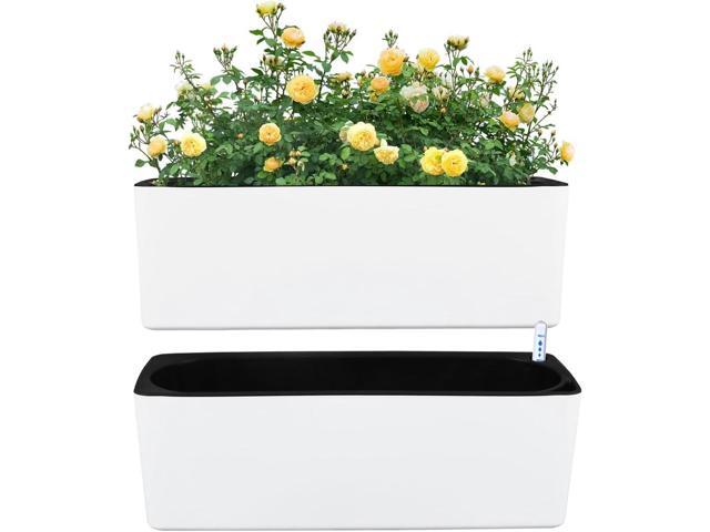 2 Pack Rectangular Planter 15.6 x 5.4 in Self Watering Planter Window Sill Planters Indoor Rectangle Plant Pot Self Watering Pots Plastic Plant.