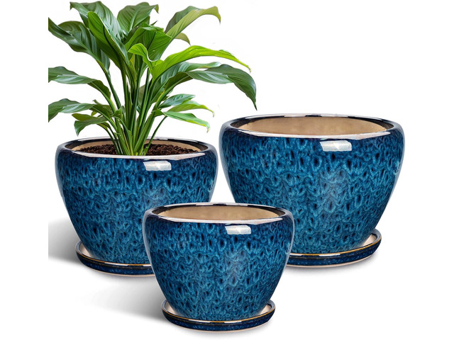 Ceramic Plant Pots Indoor, 10 Inch 8 Inch 6 Inch Round Planters Pots for Indoor Outdoor Plants, Modern Large Flower Pots with Drainage Holes and...