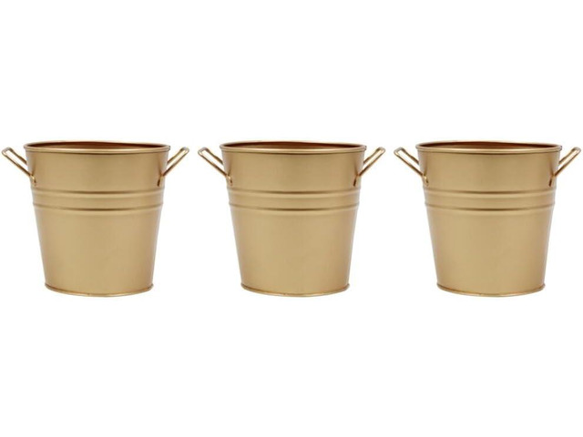 Hosley Set of 3 Gold Metal Bucket/Pots with PVC Liner, Ideal Gift for Floral Arrangements Wedding Home Office Party DIY Indoor Outdoor Garden Patio...