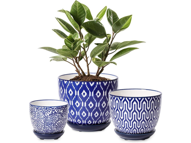 Selamica Ceramic Plant Pots, Indoor Flower Pots for Indoor Plants, 3.5+4.6+5.5 Planters with Drainage Hole & Saucer, Set of 3, Home Decor, Vintage...