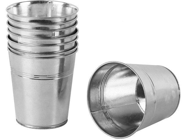 KINJOEK 8 Packs 4.72 x 4.72 x 3.54 Inch Galvanized Bucket Metal Planter, Silver Round Flower Metal Pots for Plants,Balconies,Centerpiece, Gardens,...