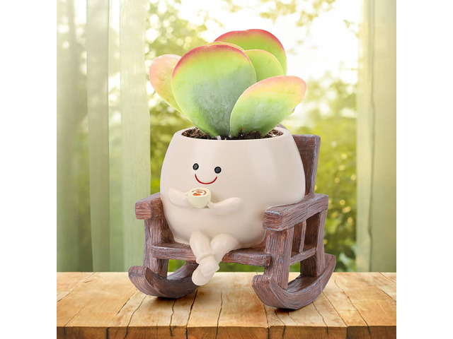 Smily Face Planter Pots for Indoor Plants, Cute Resin Flower Head Planters, Rocking Chair Succulent Flower Pots with Drainage Hole, Gift IdeaI for...