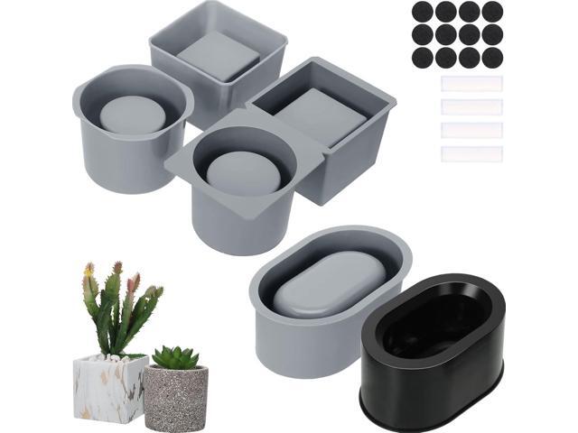 3 Pack Concrete Molds Silicone Planter Mold for Cement Pot DIY Succulent Plant Pots, Square and Round