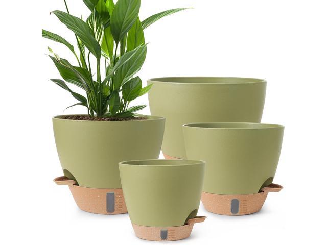 Plant Pots,12/10/9/8/ Inch Large Plastic Self Watering Flower Pots Indoor Outdoor with Drainage Holes, Deep Reservoir,Nursery Planting Pot for...