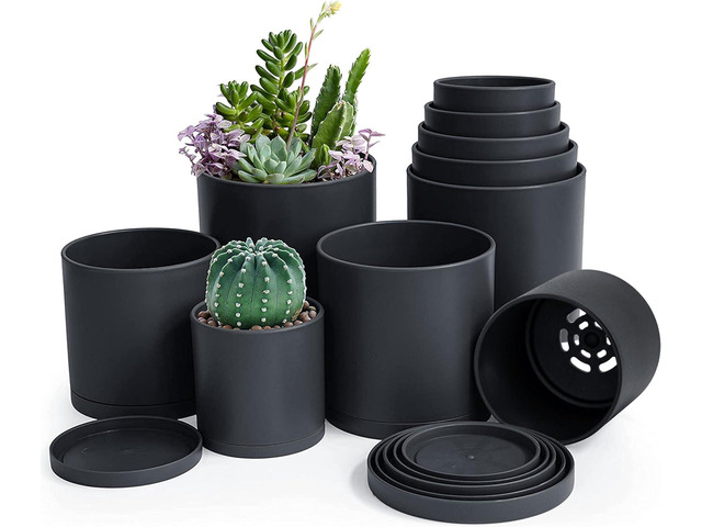 D'vine Dev Pack of 10 Plastic Plant Pots (2 Set of 6 Inch, 5.5 Inch, 5 Inch, 4.5 Inch, 4 Inch) Small Planter Pots for Plant with Drainage Holes and...