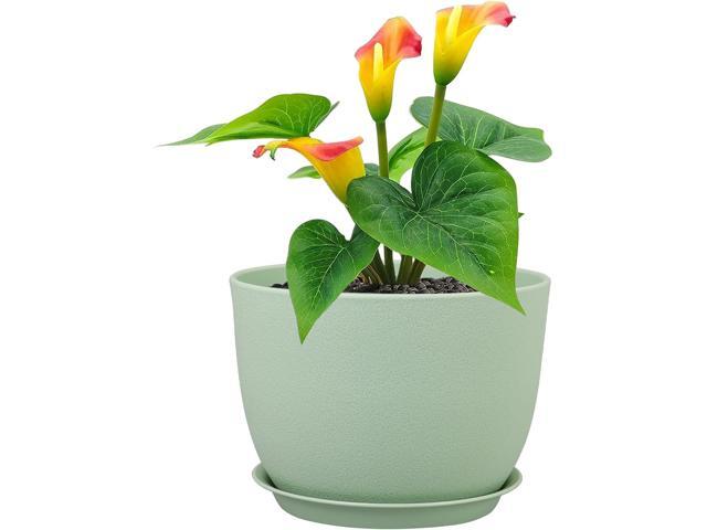 Meowell 12 inch Big Plant Pots, Plastic Planters with Drainage Holes and Trays, Flower Pots for Indoor Outdoor Plants, Modern Decorative Pots for...