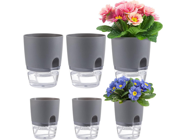 Aulock 6 pcs Self Watering Plant Pots - 4.1/3.2 in Plastic Planter with Drainage Holes, Flower Pots for African Violet, Mini Indoor Plants,...