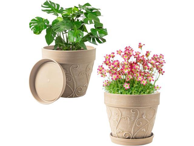 Melphoe Plant Pots Indoor with Drainage & Saucer, 2Pack 7 inch Flower Pots Outdoor Planters for Indoor Plants Garden Home Decor Cactus Succulent,...