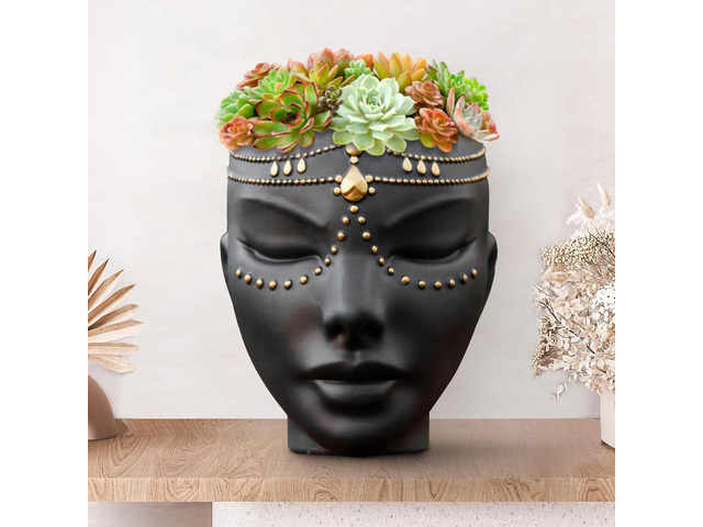 Head Planter - Indoor & Outdoor Home Decor Gifts for Plant Lovers - for Flat Surface or Wall Mount - Unique Face Planter for Flowers, Succulents, &...