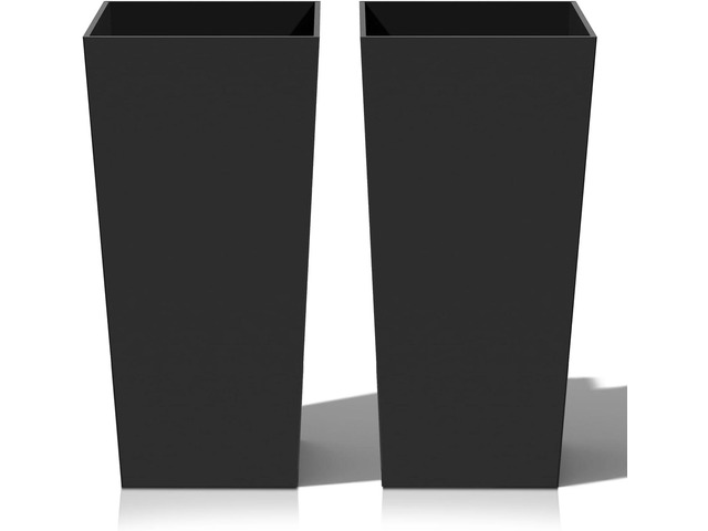 Heyzier Tall Planters for Outdoor Plants, Large Resin Flower Pots for Garden, Front Porch, Patio, Indoor - Set of 2 (Black, 28 inch - 2 Pack)