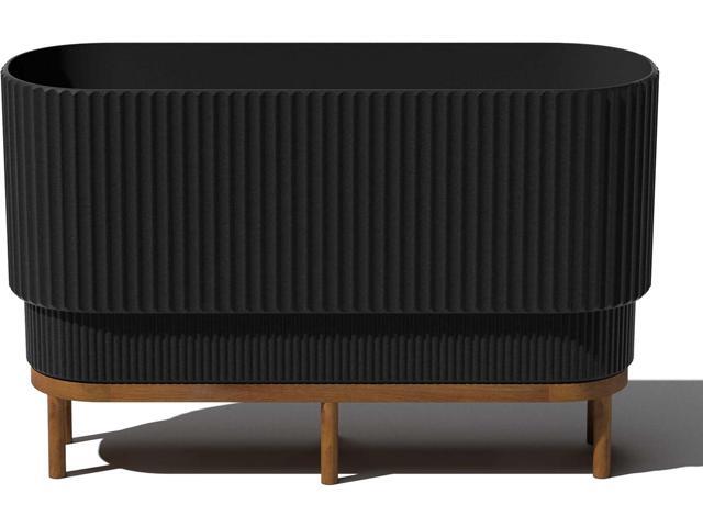 Veradek Demi Series Raised Long Planter for Indoor/Outdoor Use Made from Plastic & Stone w/Wooden Stand Modern Patio Décor for Flowers/Shrubs