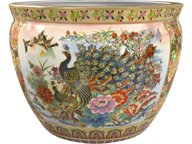 Red Lantern 14' Satsuma Garden & Peacock Porcelain Fishbowl Planter