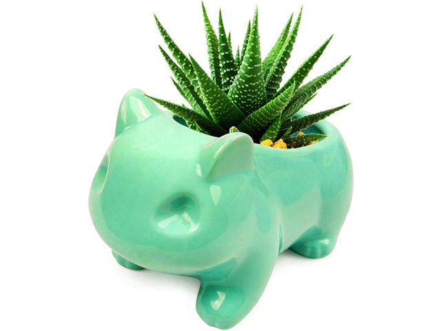Cartoon Ceramic Flowerpot Glazed Pottery Succulent Pot Cute Planter Ceramic Art Vase Animal Shaped Green with Hole