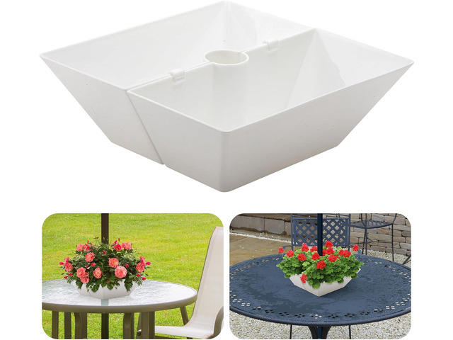 EBaokuup Umbrella Planter-Patio Table Flower Pot with Umbrella Hole-White Square Planter Pots for Indoor Outdoor Patio Table Garden Home Plants