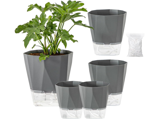 5 Pack Self Watering Pots for Indoor Plants, 5/6.7/8.4 in Self Watering Planters African Violet Self Watering Clear Pots for Plants Herb Orchid...
