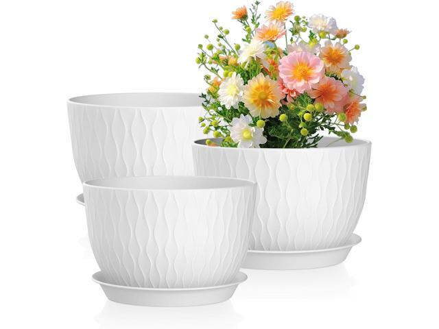 Meowell 12/10/9 inch Large Plant Pots, 3 Pack Wide Flower Pots for Outdoor Indoor Plants with Water Ripples, Big Plastic Planters with Drainage.