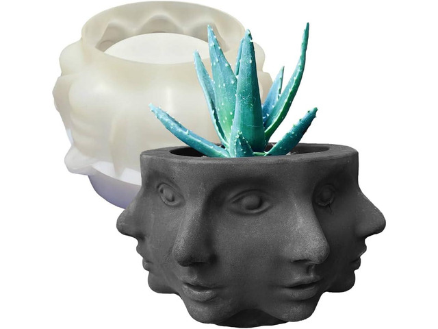 Silicone Head Face Planter Mold, 8 inch Plant Pots Mold for Indoor/Outdoor, Multi -Face Shaped Succulent Flower Pots, Small Face Plante Head...