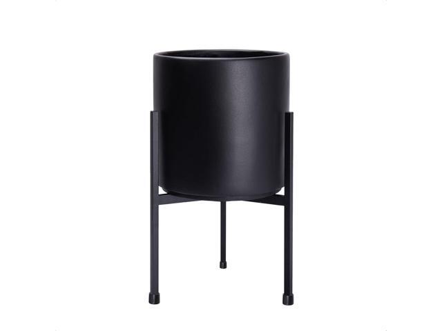 D'vine Dev Modern Black Plants Pot Cylinder Planter with Heavy Duty Stand, Small 8 Inch Pot, 12.6 Inch with Stand Height, 96-T-B-1