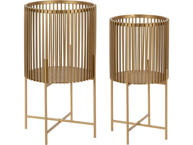 Kate and Laurel Paynter Modern 2-Piece Metal Floor Planter Set with Foldable Stand, Gold