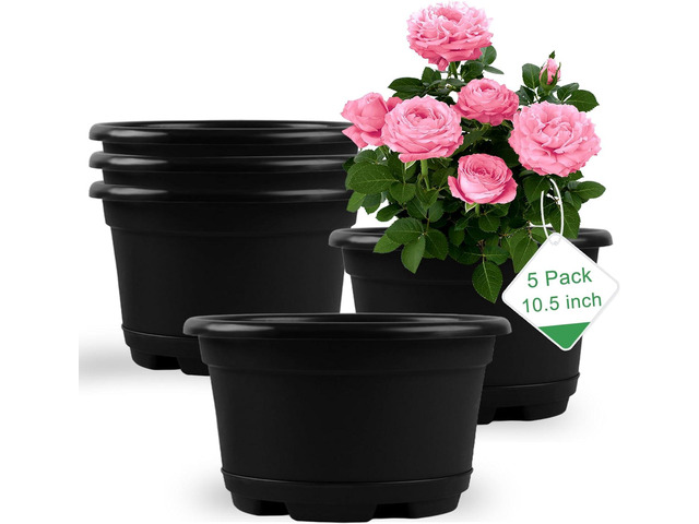 KPUVX 5 Pack 10.5 inch Plant Pots,Planter-Pots-for-PlantsPlastic Flower Pot for Indoor Outdoor Plants with Drainage Holes & Trays, Decorative...