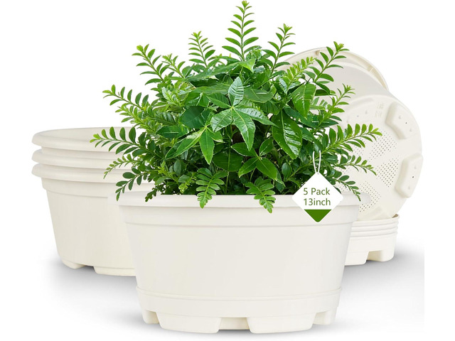 KPUVX 5 Packs 13 inch Plant Pot Modern Decorative Garden Pot with Saucer, Large planters for Outdoor Plants,Decorative Flower Pots