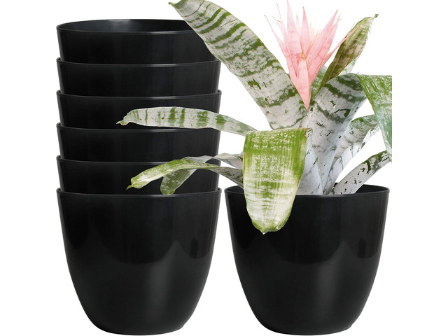 Youngever 7 Pack 6.5 Inch Plastic Planters Indoor Flower Plant Pots, Modern Decorative Gardening Pot with Drainage for All House Plants, Flowers,...