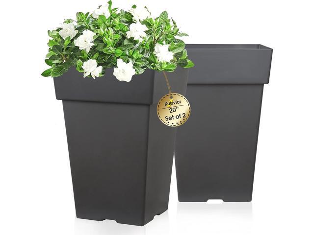 Tall Planters for Outdoor Plants, 20 Inch Movable Drainage Large Outdoor Planter Indoor Planters, Set of 2 Plastic Planters for Front Porch Door...