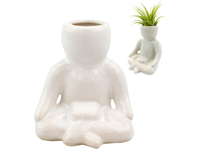 NW Wholesaler 3.25 Inch White Ceramic Meditating Person Shaped Planter for Air Plants - (Air Plant Holder only) - Table Top Display Vases and...