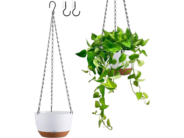Set of 2 Hanging Planters for Indoor Outdoor Plants, 8 Inch Self-Watering Hanging Flower Pots with Drainage Hole & Removable Water-Storage Tray...