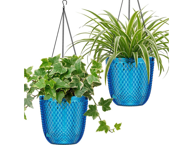 QCQHDU Hanging Planters for Indoor Plants, 2-Pack 7.2 Inch Self Watering Hanging Pots, Plastic Plant Hanger with Drainage Holes and 3 Hooks Chains...