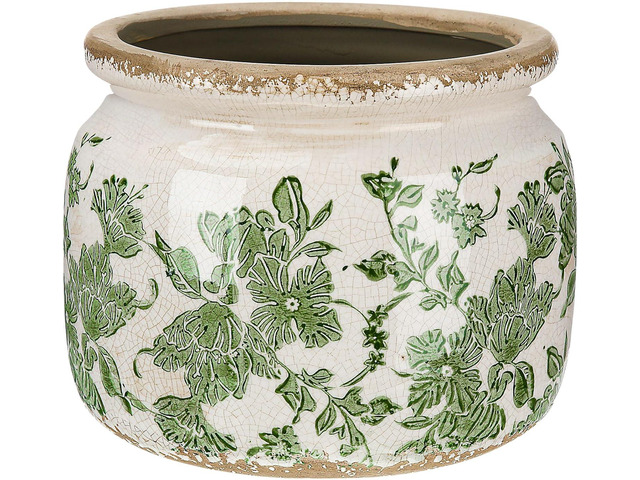 7.7' Large Ceramic Plant Pot Beige Green Vintage Floral Crackle Glaze Rustic Flowers Pot Decorative Planter with Drainage for Indoor Outdoor Plants...