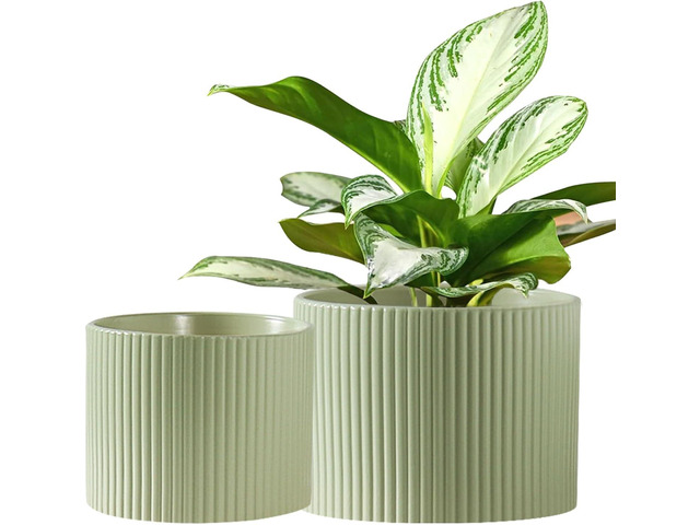 Ceramic Plant Pots, 8.1 + 6 Inch Planters for Indoor Plants, Modern Flower Pot for Plant with Drainage, Medium Cylinder Flower Pots for...
