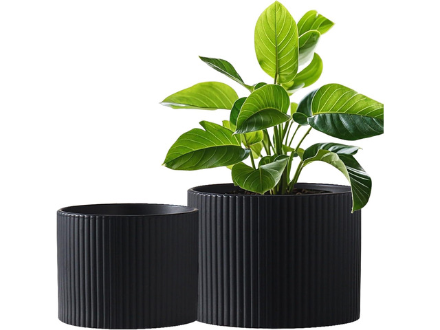 Matte Black Ceramic Plant Pots, 8.1 + 6 Inch Planters for Indoor Plants, Modern Flower Pots with Drainage, Two-Sizes Set