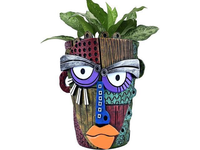 Midogaigai Abstract Face Planter Pots for Plants,Hand-Painted Colorful Flower Pots with Drainage, Indoor Outdoor Garden Decor Gift(Classic,Small)