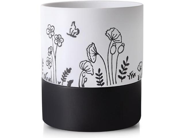 Nihow Self Watering Plant Pot: 6 Inch Ceramic Planter with Drainage Hole & Water Storage Plus for Indoor & Outdoor Plants - Cylinder Round Flower...